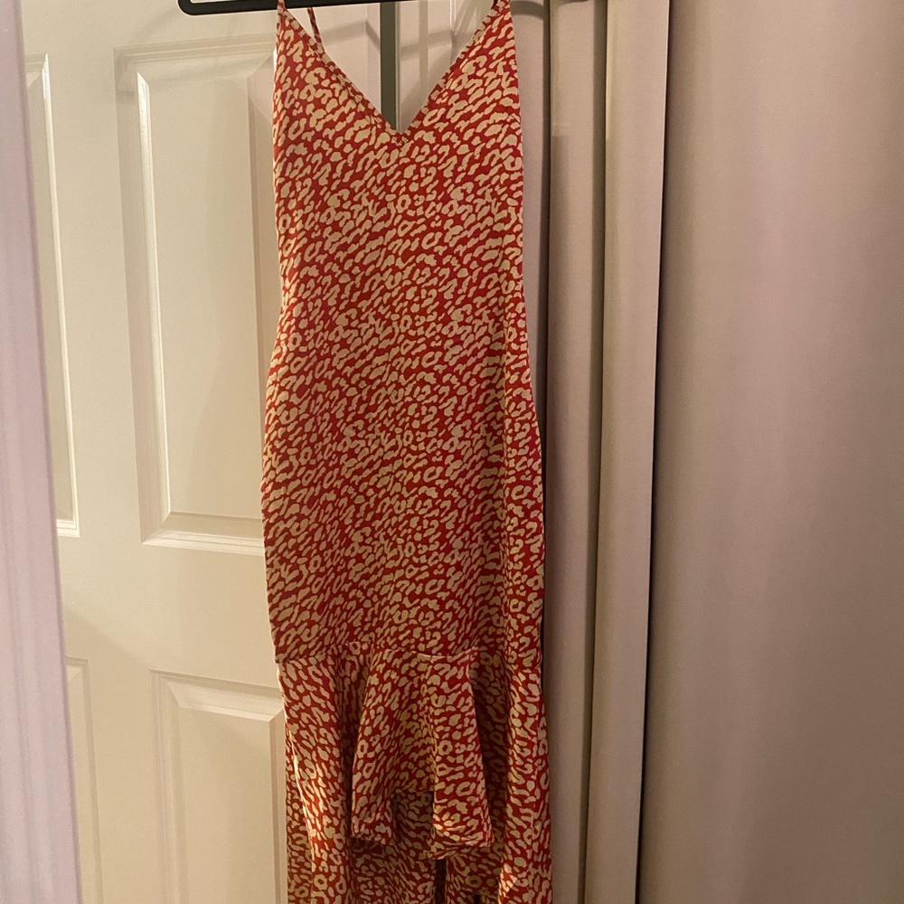 Red and cream colored midi dress